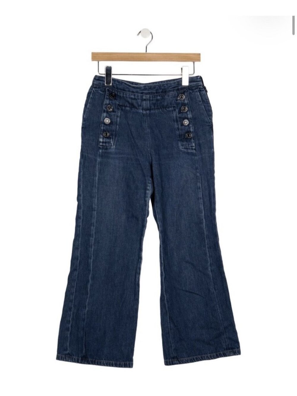 Sandro Paris Authentic Blue 38 US 6 Blue High Rise Sailor Button Flared Jeans